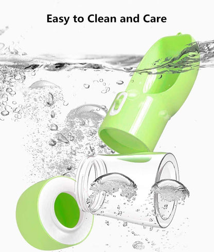 Portable Dog Water Bottle with Food Container - Dishwasher Safe Green | 3-in-1 Pet Drinking Bottle for Outdoor Activities | Leak-Proof BPA-Free Dog Water Dispenser with Bowl