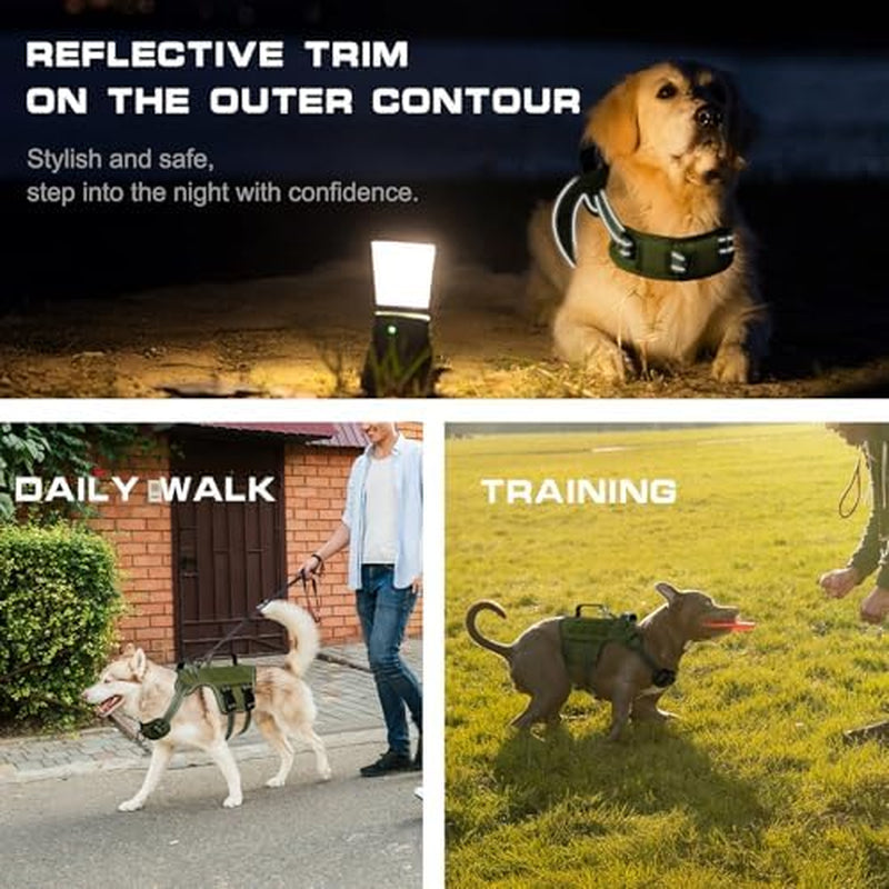 Heavy-Duty Tactical Dog Harness for Large Breeds, No-Pull Design with Molle System, Easy-On/Off Service Dog Vest, Breathable Padded and Adjustable Reflective Vest for Walking, Hiking, and Training