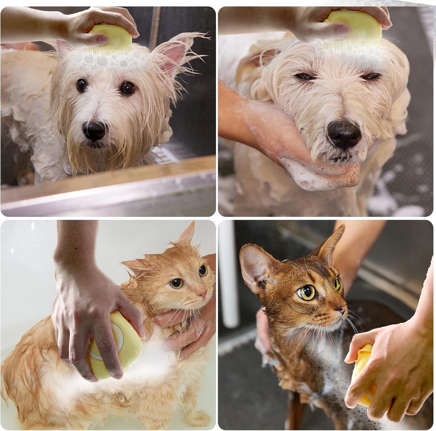 Soft Silicone Pet Bath Brush with Shampoo Dispenser for Dogs and Cats - Grooming Shower Scrubber (Yellow)
