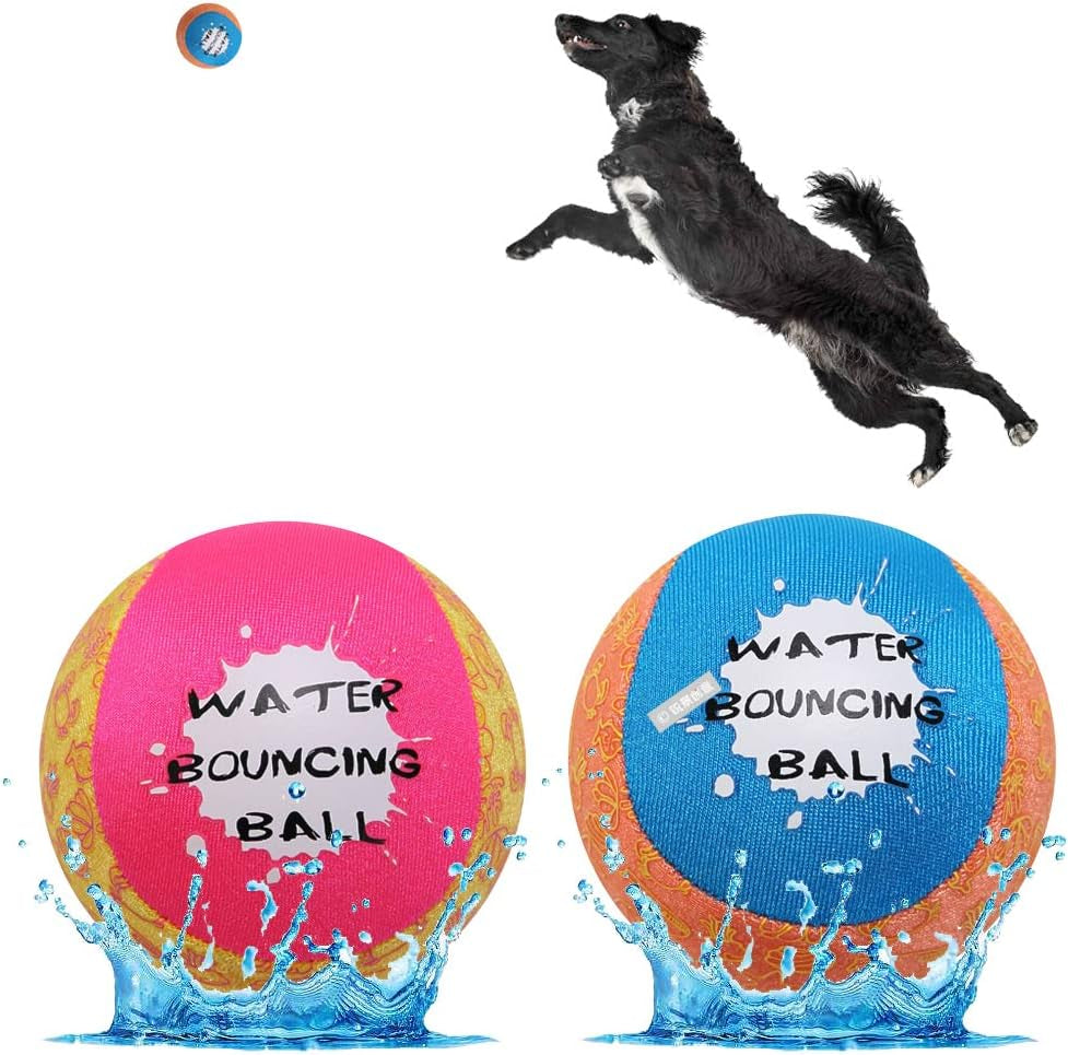 Dog Water Toy Bouncing Balls - Set of 2 Floating Interactive Chew Balls for Outdoor Pool and Lake Activities