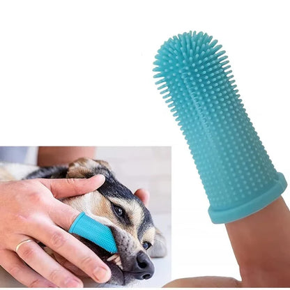 360-Degree Dog Toothbrush Kit with Finger Brush for Cats and Dogs, Ideal for Small and Large Pets - Blue, 1-Pack (Toothpaste Not Included)