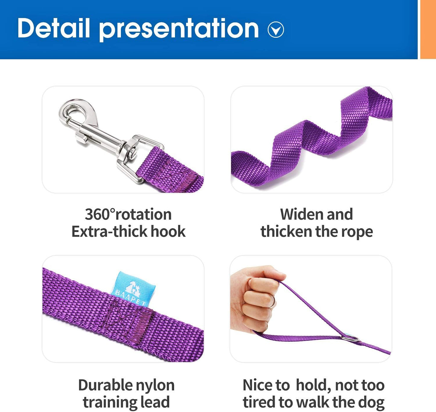 Professional Dog Training Leash with Clickers - Multiple Lengths Available for Dogs and Cats (30 Feet, Purple)