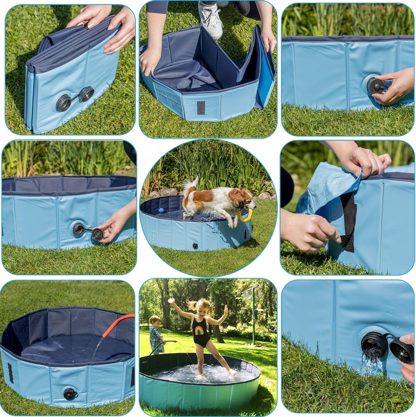 Foldable Outdoor Dog Pool - Collapsible Anti-Slip PVC Paddling Bathtub for Large and Extra Large Dogs (63" x 12")