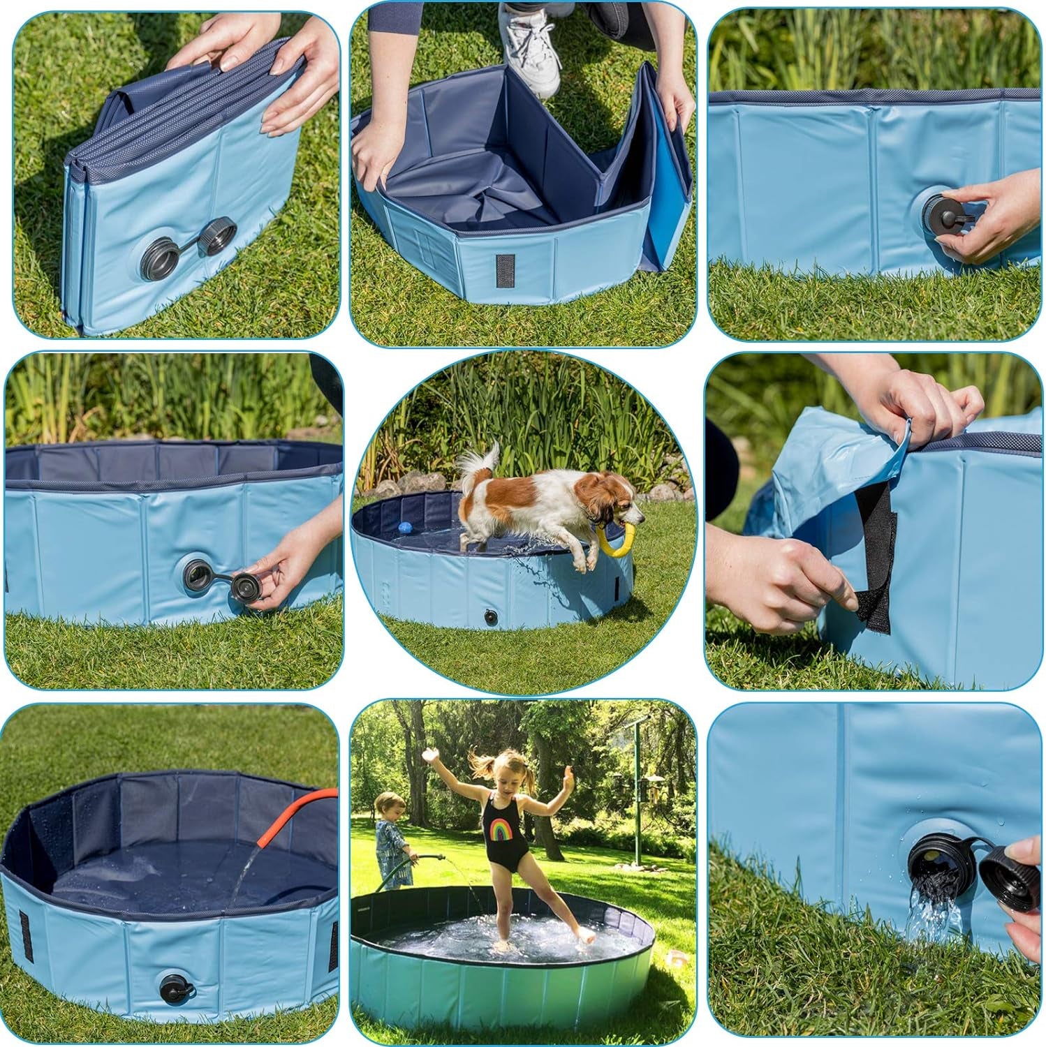 Foldable Outdoor Dog Pool - Collapsible Anti-Slip PVC Paddling Bathtub for Large and Extra Large Dogs (63" x 12")