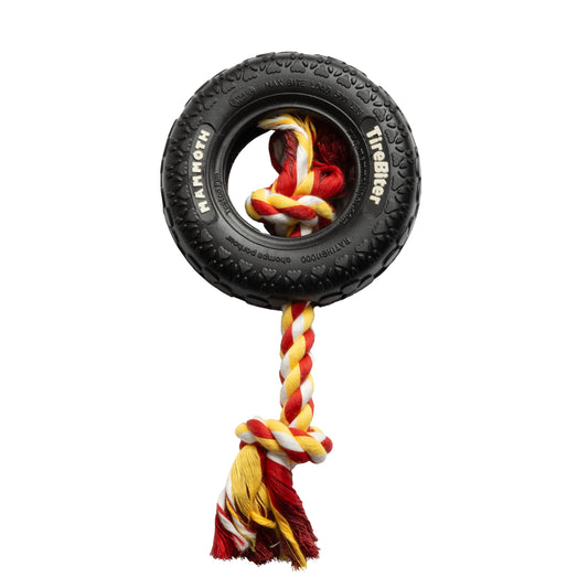 Tirebiter Original Rubber Dog Toy with Cotton Blend Rope - Small 6" Assorted Colors