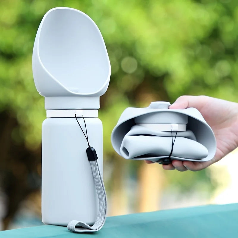 Portable Dog Water Dispenser with Feeding Bowl, Soft Silicone and Foldable Design, Easy to Clean