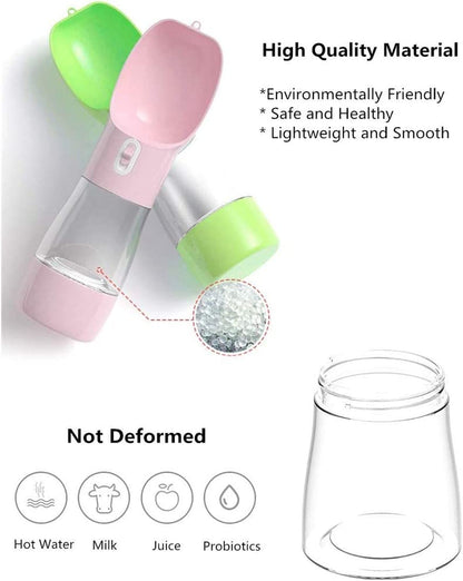 Portable Dog Water Bottle with Food Container - Dishwasher Safe Green | 3-in-1 Pet Drinking Bottle for Outdoor Activities | Leak-Proof BPA-Free Dog Water Dispenser with Bowl