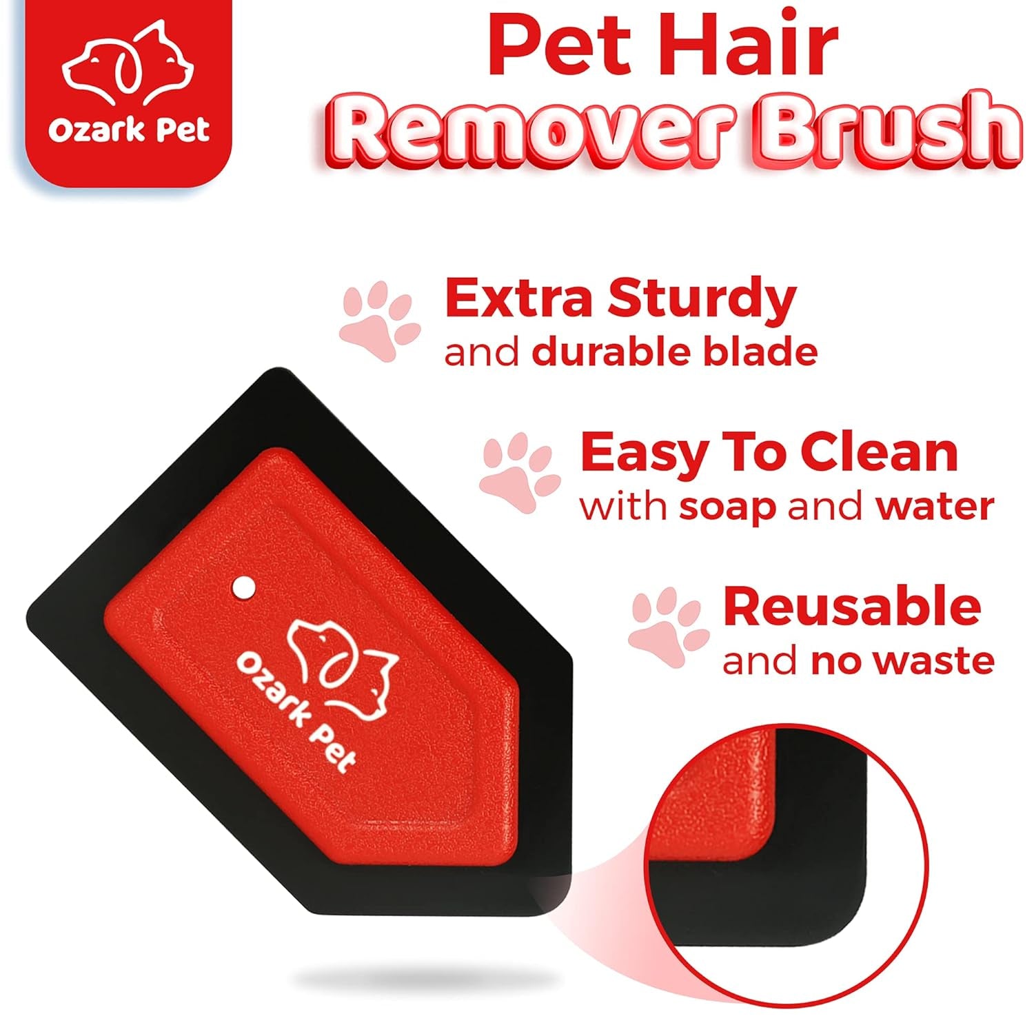 Mini Pet Hair Remover for Cats and Dogs - Edge Sweeping Detailer Kit for Couch, Car, and Comforter - Essential Cleaning Tool (Red)