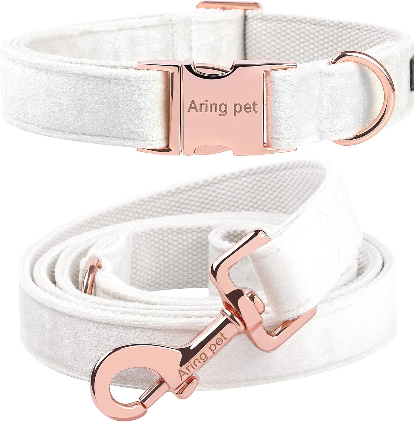 Soft White Velvet Dog Collar and Leash Set, Adjustable for Comfort and Style