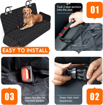 Dog Car Seat Cover - Waterproof Back Seat Protector for Pets, Durable and Fits Most Cars, SUVs, and Trucks (53” Width) - Black