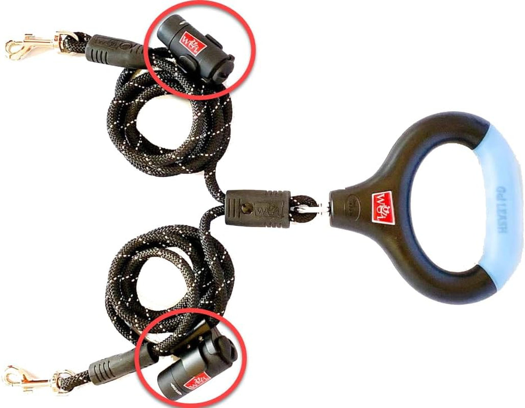 Dual Dog Leash with 360° Tangle-Free Rotation, Gel Handle, and Reflective Rope - Includes Optional LED Lights up to 25 Feet, Universal Size for All Dogs, Medium/Large, Black with Two Rechargeable Lights