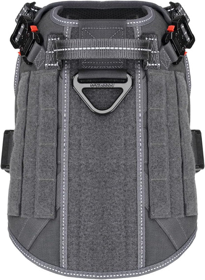 Tactical Dog Harness for Medium Dogs,Reflective No Pull Dog Vest | with Control Handle,Adjustable,Front Hook,2 Leash Clips,Soft Padded,Molle Panel,Grey,Medium