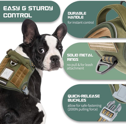 Professional Tactical Dog Harness for Medium Dogs - No Pull Design, Reflective Vest for Training and Walking, Adjustable with Handle, Green M