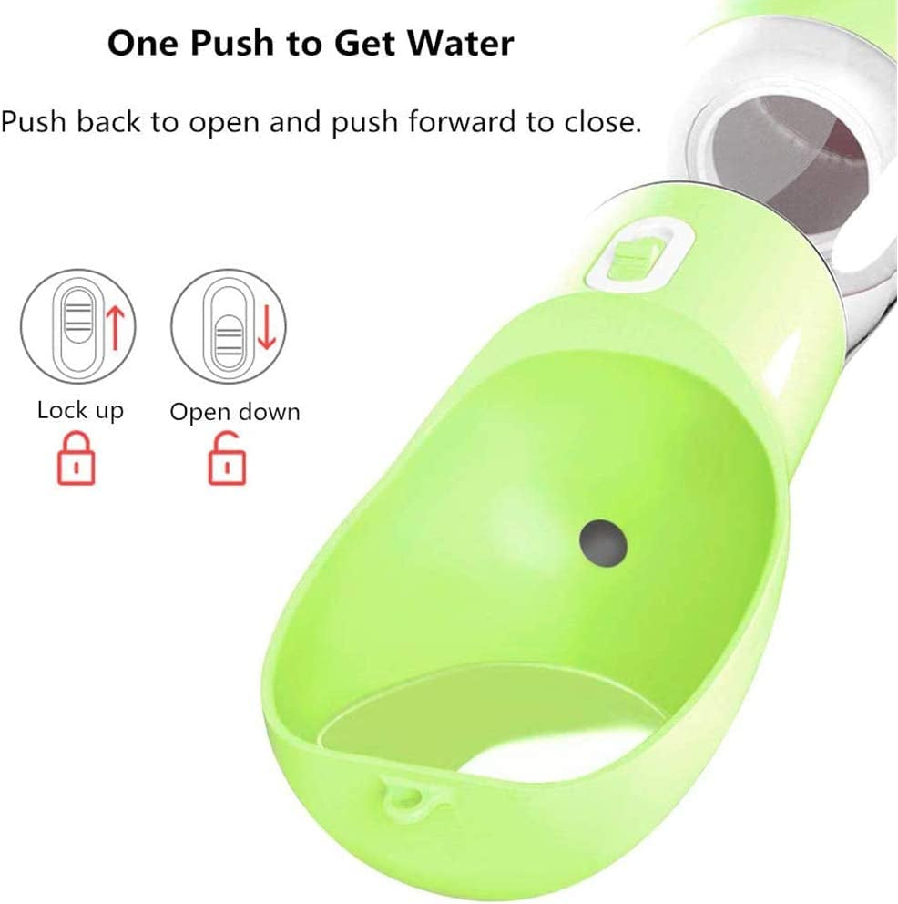 Portable Dog Water Bottle with Food Container - Dishwasher Safe Green | 3-in-1 Pet Drinking Bottle for Outdoor Activities | Leak-Proof BPA-Free Dog Water Dispenser with Bowl