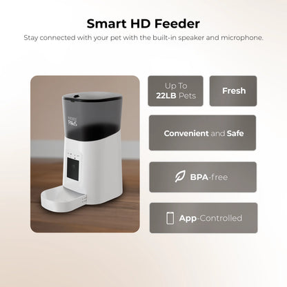 Penthouse Paws Smart HD Pet Feeder with 6L Capacity, 1080P Camera, Two-Way Audio, Scheduled Feeding, Backup Power, Easy Clean Design, and Anti-Jam Features for Cats and Dogs, Black