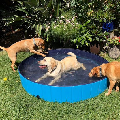 Foldable Outdoor Dog Pool - Collapsible Anti-Slip PVC Paddling Bathtub for Large and Extra Large Dogs (63" x 12")