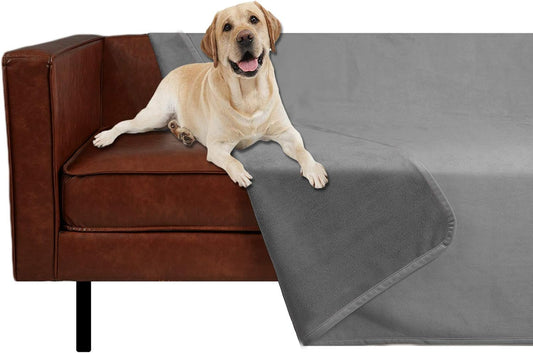 Reversible 100% Waterproof Velvet Pet Bed Blanket - Super Soft for Sofa and Bed (40"x60", Light Grey & Grey)