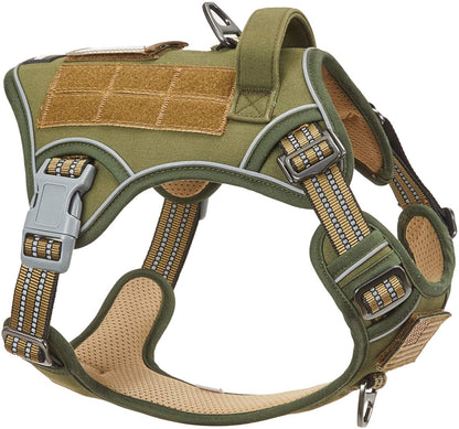 Professional Tactical Dog Harness for Medium Dogs - No Pull Design, Reflective Vest for Training and Walking, Adjustable with Handle, Green M