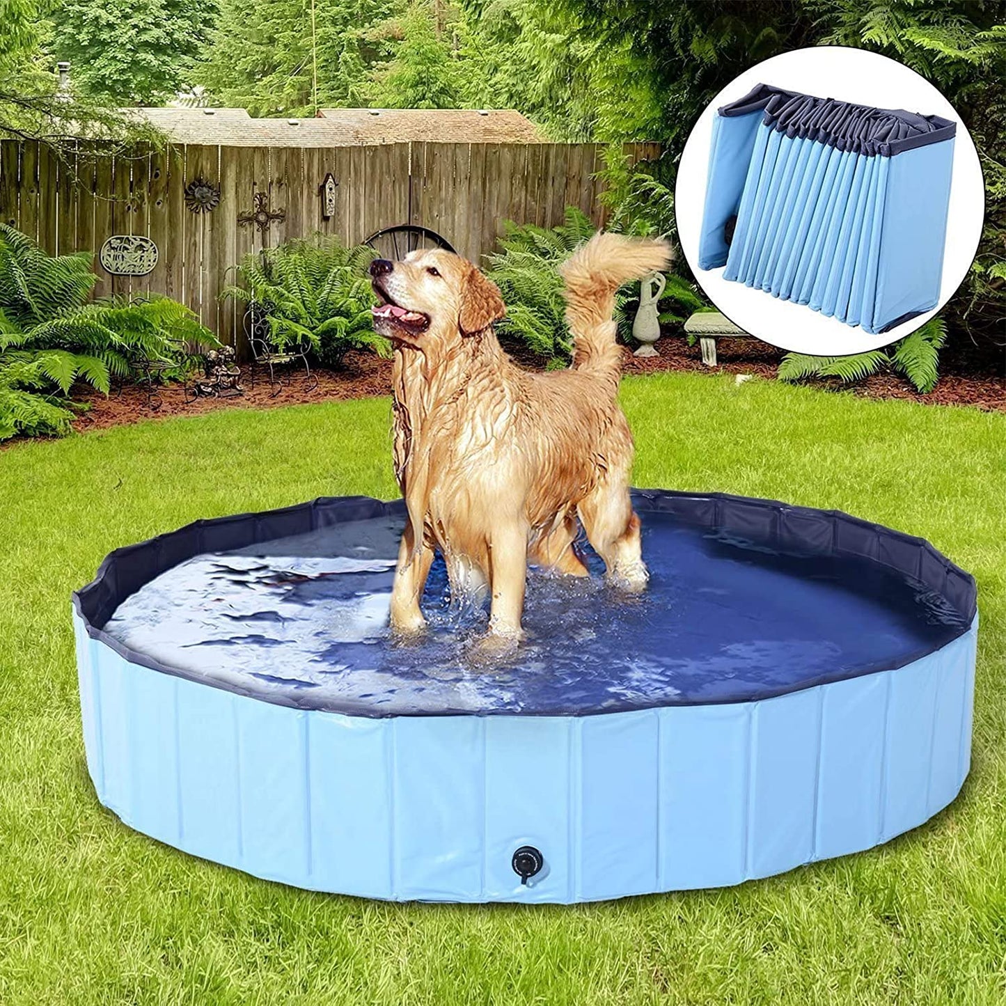 Foldable Outdoor Dog Pool - Collapsible Anti-Slip PVC Paddling Bathtub for Large and Extra Large Dogs (63" x 12")