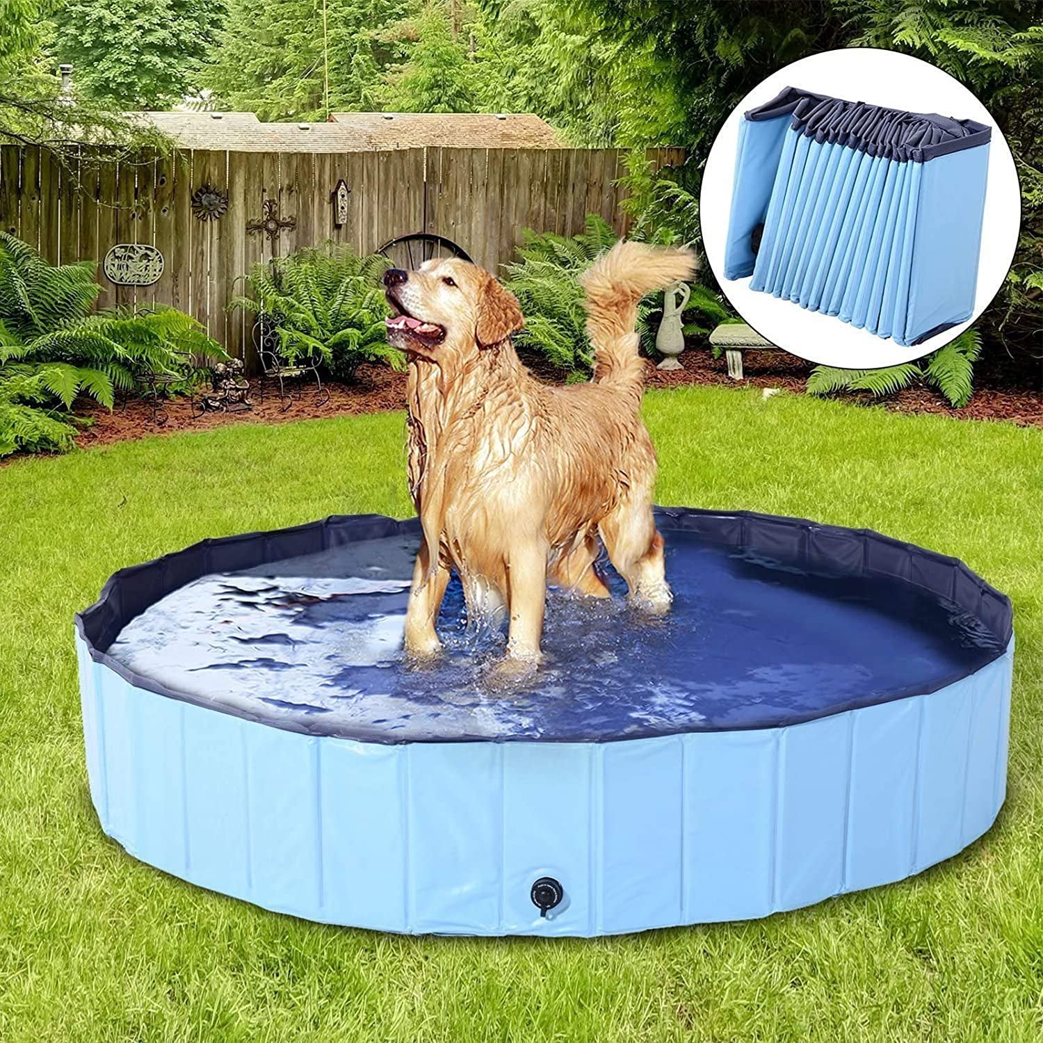 Foldable Outdoor Dog Pool - Collapsible Anti-Slip PVC Paddling Bathtub for Large and Extra Large Dogs (63" x 12")
