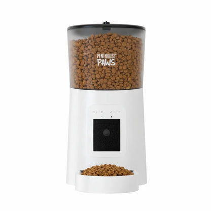 Penthouse Paws Smart HD Pet Feeder with 6L Capacity, 1080P Camera, Two-Way Audio, Scheduled Feeding, Backup Power, Easy Clean Design, and Anti-Jam Features for Cats and Dogs, Black