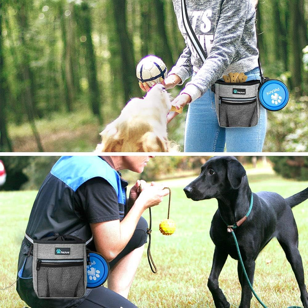 Dog Training Treat Pouch and Walking Bag with Poop Bag Dispenser - Versatile Wear Options (Heather Gray)