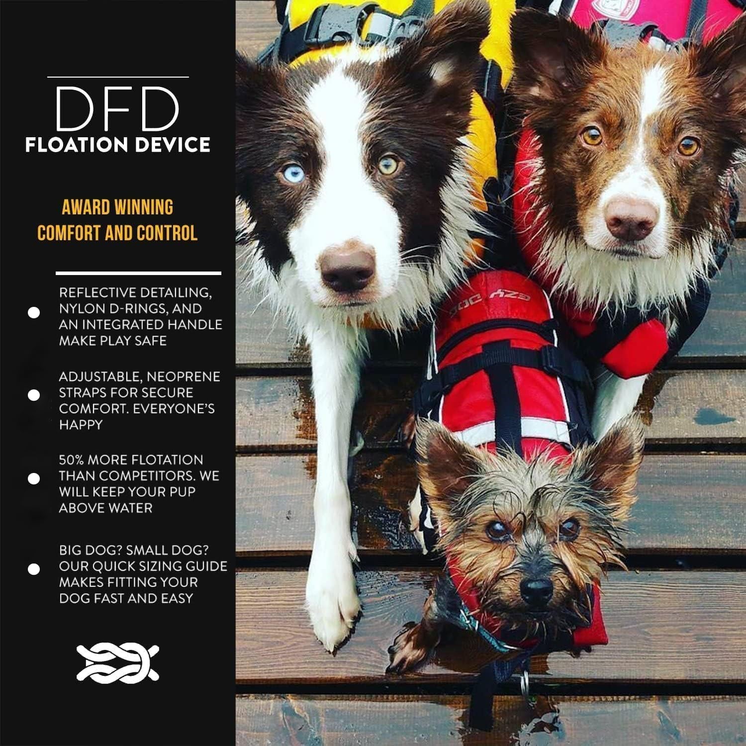 DFD Adjustable Dog Life Jacket - Enhanced Safety Vest with Reflective Trim and Durable Grab Handle - 50% Increased Flotation Material - Small Size, Red