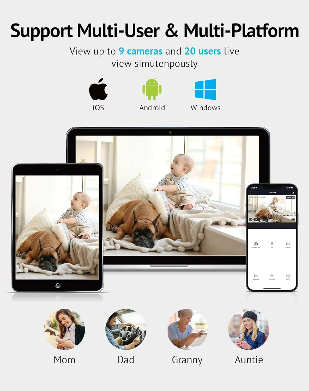 Indoor 1080P Security Camera with Sound and Motion Detection, 360° Baby Monitor and Pet Camera, Wi-Fi Connectivity, Two-Way Audio, Night Vision, SD and Cloud Storage, Compatible with Alexa