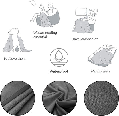 Reversible 100% Waterproof Velvet Pet Bed Blanket - Super Soft for Sofa and Bed (40"x60", Light Grey & Grey)