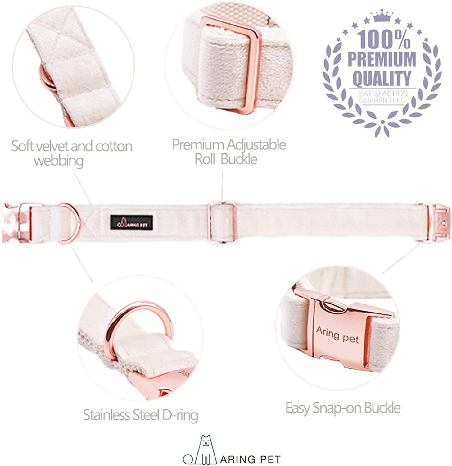 Soft White Velvet Dog Collar and Leash Set, Adjustable for Comfort and Style