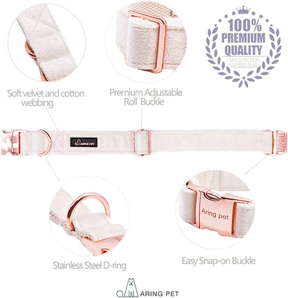 Soft White Velvet Dog Collar and Leash Set, Adjustable for Comfort and Style