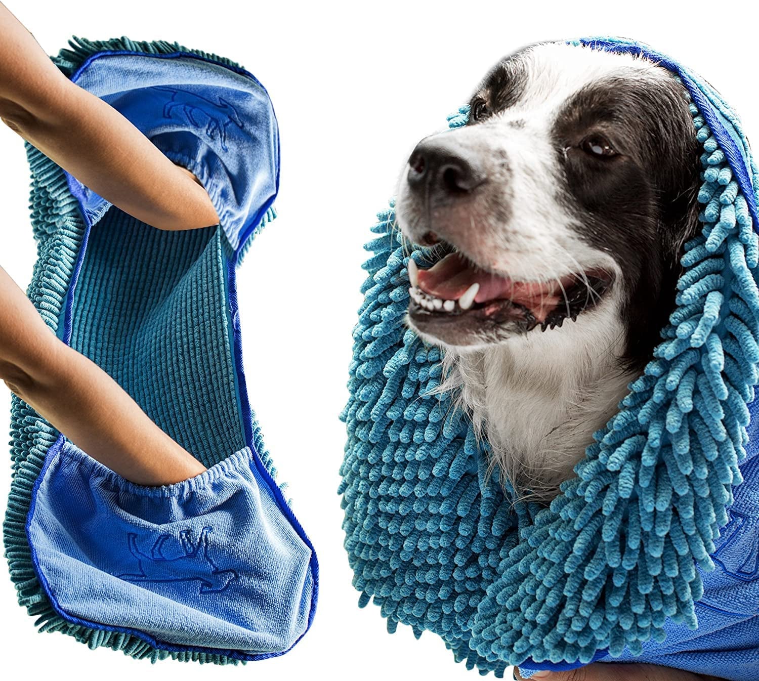 Extra Large Ultra Absorbent Microfiber Dog Bath Towel - 35"x15" with Comfortable Hand Pockets, Suitable for Indoor and Outdoor Use, Durable and Machine Washable