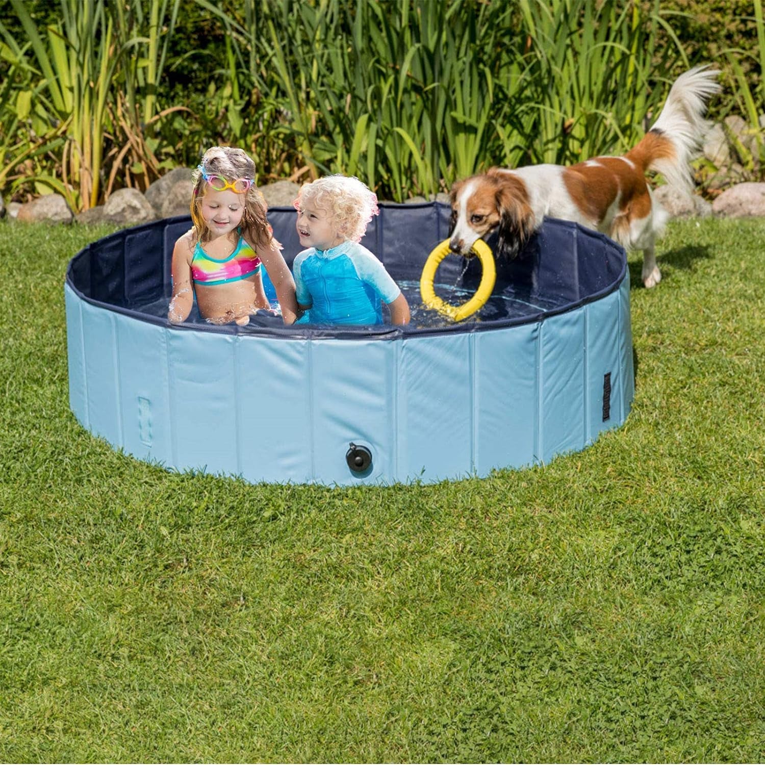 Foldable Outdoor Dog Pool - Collapsible Anti-Slip PVC Paddling Bathtub for Large and Extra Large Dogs (63" x 12")