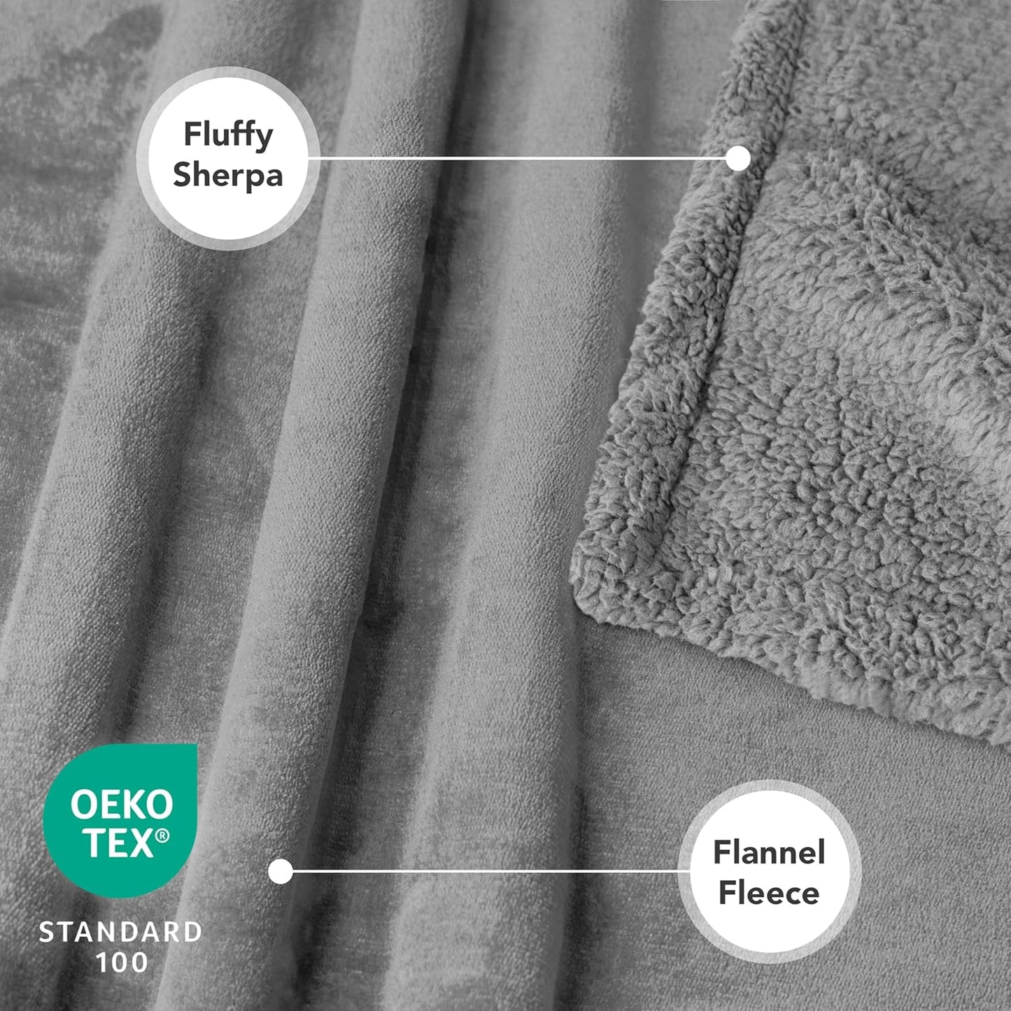 Waterproof Reversible Sherpa Fleece Dog Blanket, 90x90 Queen Size, Pee-Proof Furniture Protector for Couches and Beds, Soft Washable Cover for Large Dogs and Cats, Light Grey