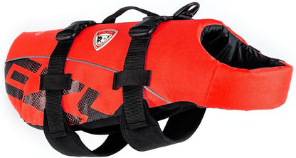 DFD Adjustable Dog Life Jacket - Enhanced Safety Vest with Reflective Trim and Durable Grab Handle - 50% Increased Flotation Material - Small Size, Red